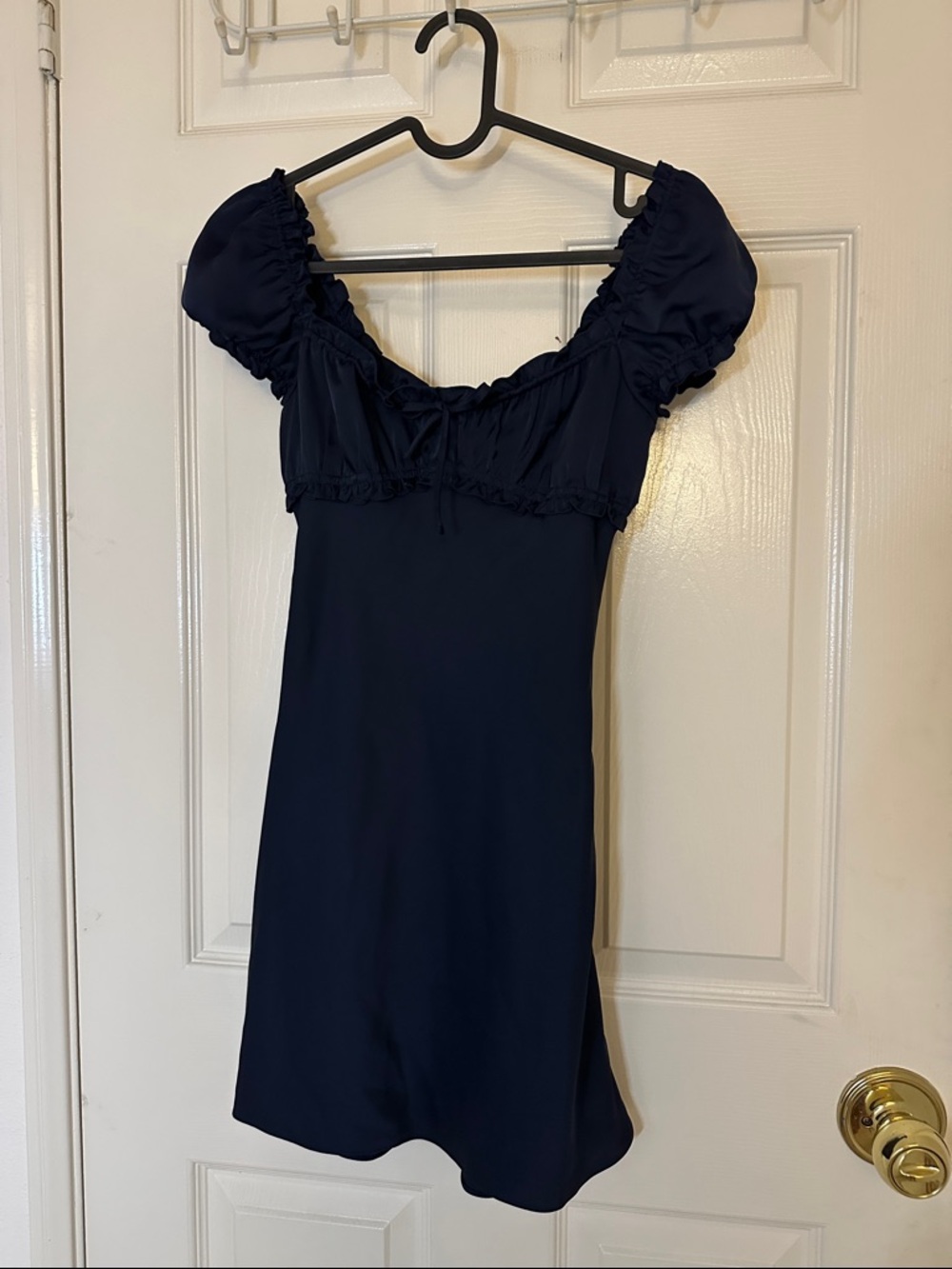 Aritzia Navy Puff Sleeve Mini Dress